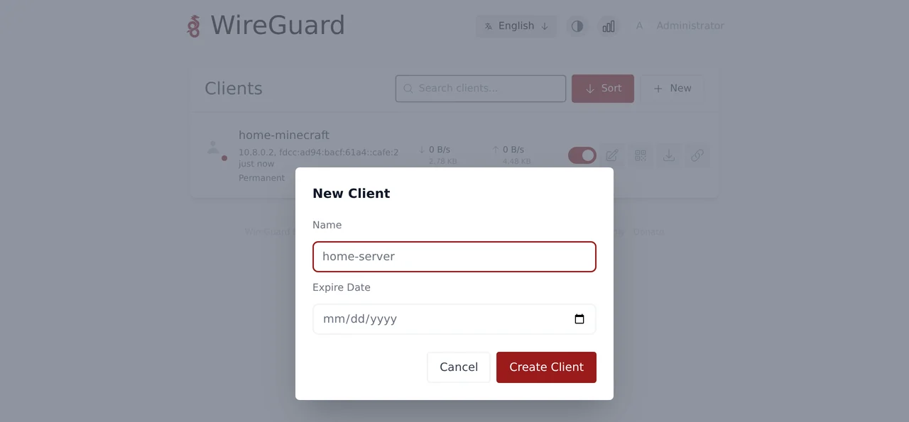 Creating a WireGuard client for the home box in wg-easy