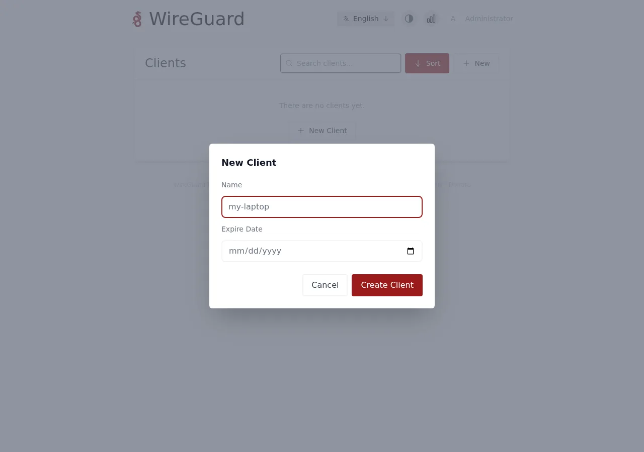 Creating a new WireGuard client in wg-easy